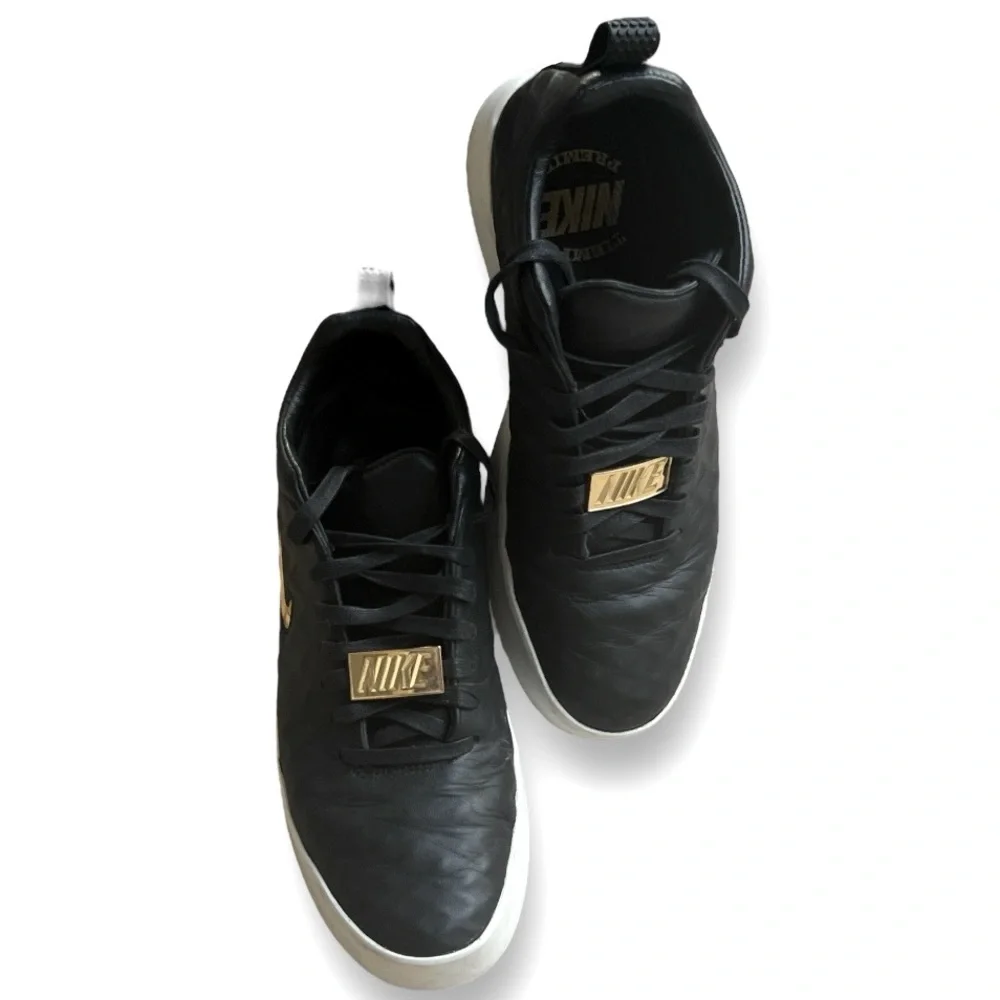 NIKE TIEMPO PREMIER 17 Black White Gold SWOOSH & EMBLEM Sneakers Men’s Size 9.5 - Picture 11 of 12